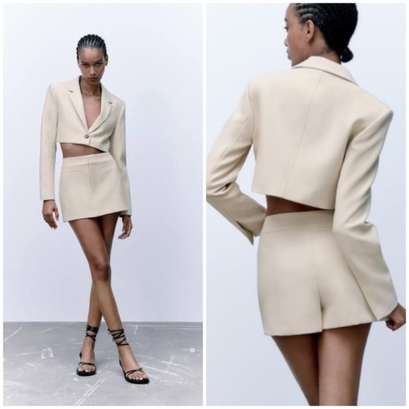 ZARA 2PIECES CROPPED BLAZER AND SPLIT SKIRT in Bone XS - Picture 1 of 16